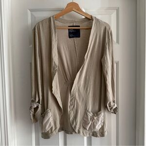 Beige Lightweight Open Front Cardigan